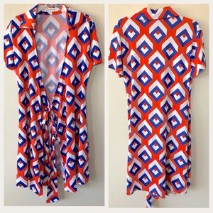 Tracy Negoshian Red White Blue Wrap Dress Sz Large